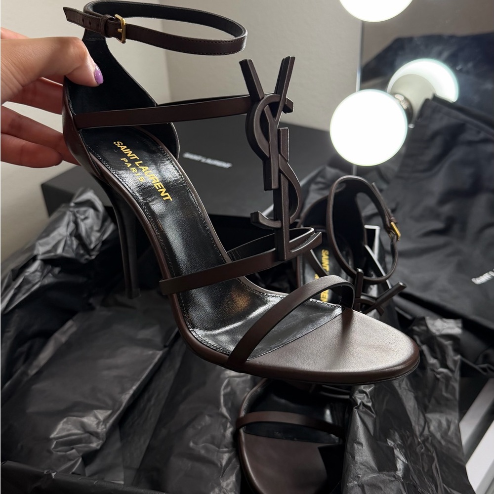 Yves Saint Laurent Dark Brown Strappy Heels - Picture 8 of 13
